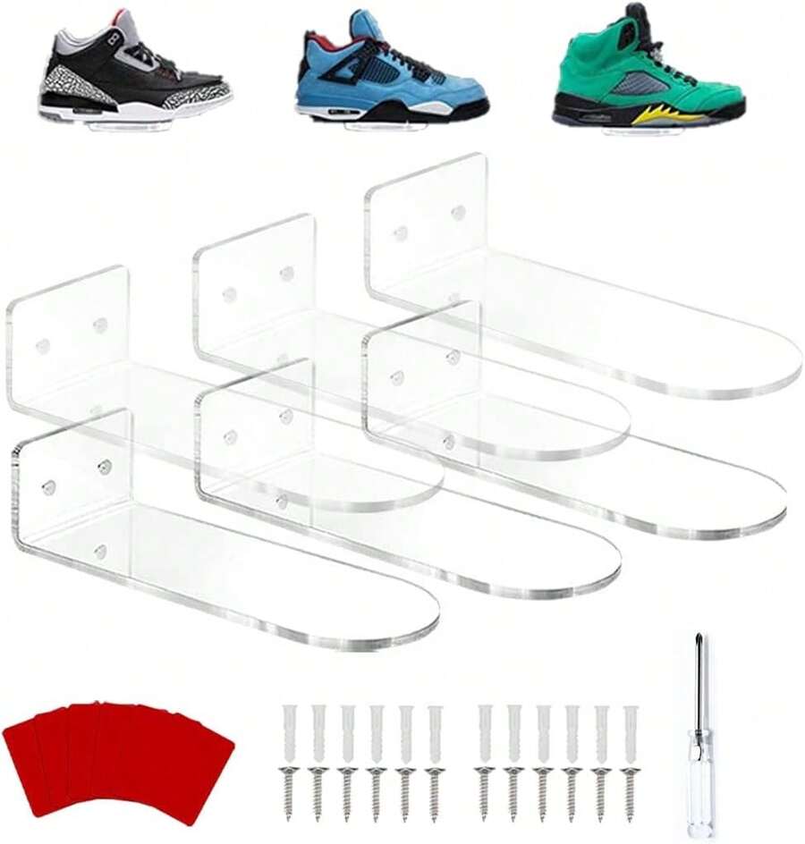 Espositore per scarpe da ginnastica da 6 pezzi, scarpiera, scarpiera da parete in acrilico trasparente, mini scarpiera per scarpe da collezione e scarpe da ginnastica per la decorazione della sala giochi da uomo