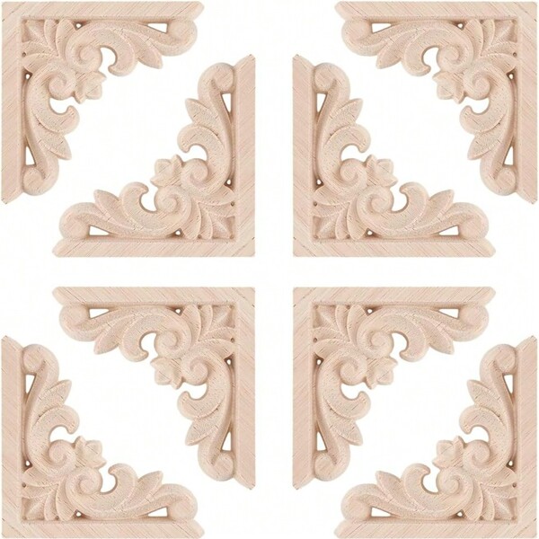 10 Pcs Decorative Wood Applique Onlay Flower Carved Appliques Corner Decals Retro Carvings Embellishments For Furniture Door Wardrobe Mirror Photo Frame 2.36x2.36 Inches