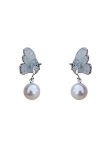 Pendientes tipo botón elegantes con flor de perla vintage, accesorios de joyería versátil y personalizada de estilo coreano