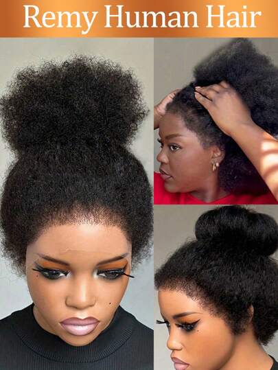 4C gepunktete lockige Echthaar-Perücken, krauses Haar 13x4 Spitzenfrontal-Perücke, brasilianische Remy-Perücke mit vorausgerupften jugendlichen Haaren für Pferdeschwänze und Stylings, 180% Dichte