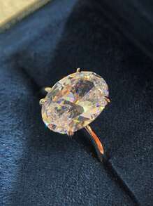 1pc 925 Sterling Silver Shiny Oval Engagement Ring/Wedding Ring, Women's Promise Ring/Eternity Ring, Exquisite Jewelry Gift - Silver - View 3