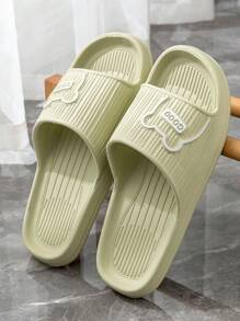 Women's Plus Size Cartoon Bear House Indoor Slippers, Soft Anti-Slip Anti-Odor Bathroom Shower Couples Slippers, Summer - Army Green - View 9