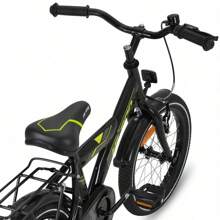 HILAND Rocket 16" 18" Vélo pour Enfants pour Garçons et Filles de 4 à 9 Ans, Vélo pour Enfants avec Cadre en Acier Carbone, Frein à Etrier, Frein à Rétropédalage arrière, Roues d'Entraînement Blanches et Porte-Bagages, 18 Pouces Avec Lumières (Noir/Blanc)