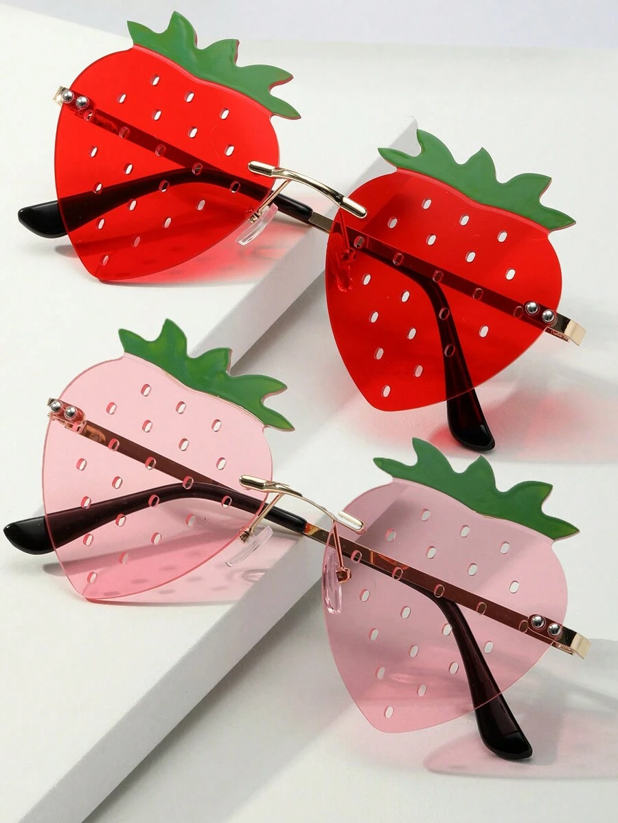 1 pieza Gafas de moda novedosas con diseño de fresa para mujeres, estilo lindo de Y2K, adecuado para fiestas, vacaciones, San Valentín, en colores rojo, verde, azul, morado, verde claro, amarillo, rosa claro para verano, playa, vacaciones, exterior, viaje - Forma de fresa - Ver 1