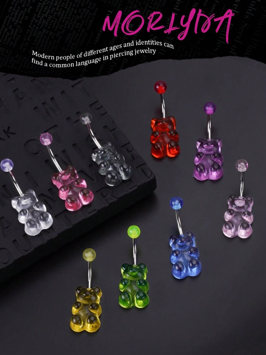 1 件装甜美可爱糖果熊肚脐环不锈钢粉色肚脐首饰亚克力肚脐穿孔肚脐条吊坠肚脐穿孔条肚脐环肚脐环肚脐钉肚脐环肚脐穿孔首饰礼物适合女性女孩日常派对佩戴情人节礼物、妈妈、母亲、母亲节、礼物 - 彩色 - 查看 1