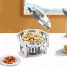 HYYKJ-US 7.5L Stainless Steel Round Chafing Dish Buffet Chafer Food Warmer Container +Lid - 1 - View 3