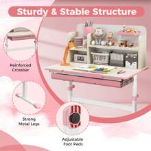 Homasis Kids Multifunctional Study Table Study Desk W/ Tiltable Desktop Book Stand - Pink - View 5