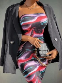 Women's Fashion Tie Dye Print Bodycon Strapless Mini Dress