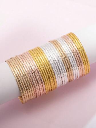 6 piezas Brazaletes finos de mujer con patrón floral tallado en arco