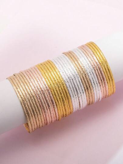 6 أساور معدنية رفيعة ذات زخارف نباتية مجموعة للبنات