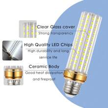 E26 LED 玉米灯泡，24w-冷白色 6000k，AC110-220V，无闪烁，不可调光，适用于家庭照明 - 4 件装 - 白色 - 查看 4