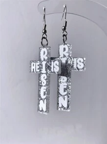 1 par de brincos de acrílico prateados com glitter e cruz, design simples, porém exclusivo, presente perfeito para mulheres, adequado para festas e casamentos