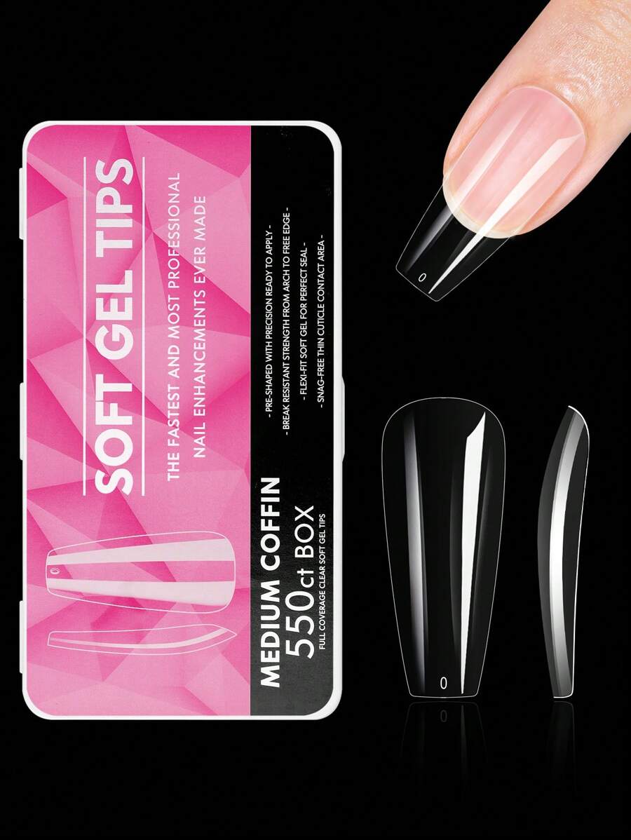550 chiếc móng giả phủ toàn bộ móng giả bấm vào móng tay giả hình vuông Stiletto hạnh nhân kiểu Pháp giả ngâm gel móng tay giả dạng viên nang tự làm móng giả bấm vào móng tay phụ kiện làm móng - Trong sáng - Xem 1
