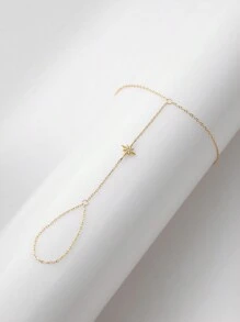 1 pieza Anillo y brazalete de estrella de ocho puntas con diamante de plata esterlina 925, brazalete de oro, adecuado para que las señoras lo usen a diario/en fiestas/en citas