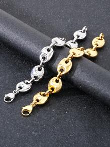 1pc Men's Stainless Steel Pig Nose Shaped Unique Bracelet, Silver & Gold Color Available