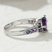 Elegant Luxury 925 Sterling Silver Purple Synthetic Zirconia Ring, Bridal Engagement Wedding Anniversary Gift, Birthstone Ring For Women - Purple - View 5