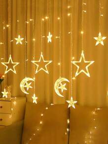 1件装 2024新款LED窗帘灯，星月灯，卧室及房间装饰灯，斋月照明，适合家居、节日窗户装饰，是生日、新年、情人节装饰和节日氛围照明的理想之选 - 月抱星窗簾燈 - 查看 12