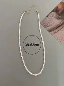 1pc Vintage French Style White & Pink Faux Pearl Necklace, Simple Choker