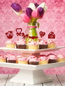 12pcs Burgundy Glitter Paper Cupcake Toppers, Happy Valentine's Day Cake Decorations For Valentine's Day Party - Dark Red - View 3