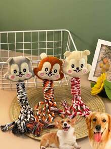 1 pièce Jouet à mâcher en forme d'écureuil en peluche douce avec corde, jouet de dentition interactif pour chiot