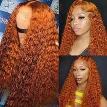 Water Wave Ginger Lace Front Wigs Human Hair 13x6 #350 Colored Wigs Brazilian Human Hair Deep Curly Wigs Orange Ginger 200 Density - Ginger & Orange - View 5