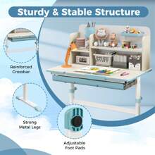 Homasis Kids Multifunctional Study Table Study Desk W/ Tiltable Desktop Book Stand - Blue - View 5