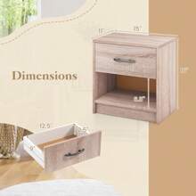 Modern Nightstand Bedside Table With Drawer Open Storage Shelf For Small Spaces Light Gray/Oak&White/Natural&White/Natural/White/Dark Gray - 自然的 - 查看 8