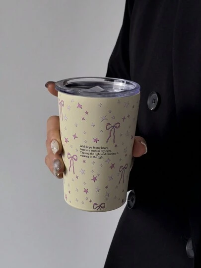 1 件粉色蝴蝶结星 280ml-350ml 双层不锈钢真空隔热杯、咖啡杯、水瓶、茶杯、平底，适合户外、家居、办公室、节日礼物、生日礼物、情人节、母亲节和其他节日礼物返校