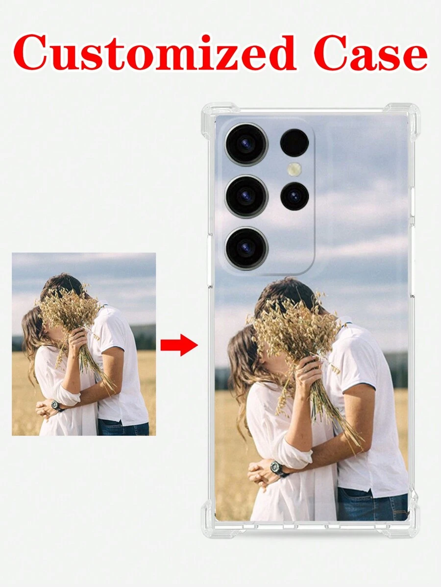 1pc Customized Fashion Personalized Sweet Couple Pet Black Soft Phone Case For Life, Family, Travel, Landscape, Wedding Photo, Compatible With Galaxy S22/S23 Ultra A14 11/12/13/14/15 Pro Max - Clear - View 1