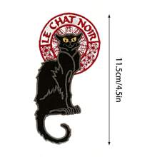 1pc Black Cat Embroidered Patch, Heat Press Embroidery - Multicolor - View 2