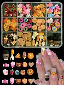 1 盒混合甜点系列仿真冰淇淋、巧克力、饼干、甜甜圈、面包、糖果、草莓、橙子假食品美甲 DIY 配件套装 - 彩色 - 查看 2