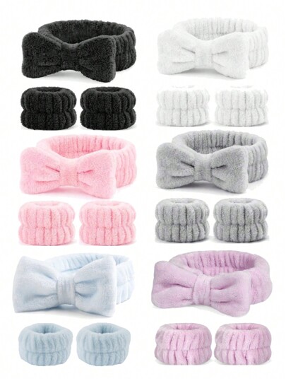 3/2pcs Set Headband & Wristband, Bow Knot Headband + Wristband, Reusable Spa Headband And Wristband, Solid Plush Face Headband, Fluffy Hair Hoop, Yoga Headband, Adjustable Elastic Facial Makeup Headband, Shower Headband, Makeup Remover Pad, Soft & Skin-Friendly, Waterproof Hair Tie, Beauty Sponge, Multifunctional Wash Face Decor, Hair Ties, Hair Clips, Hair Hoops, Yoga Sports Headband, Sweat-Absorbent Headband, Hair Scrunchies, Adjustable Beauty Skincare Headwear, Masking Headband Back To School Hair Accessories