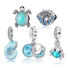 1 件迷人海洋系列珍珠吊坠，蓝色贝壳、海星和螃蟹吊坠，螃蟹、鱼尾、贝壳吊坠，适合 DIY 手链和项链首饰制作 - 彩色 - 查看 1