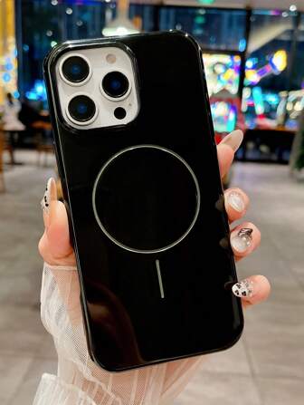 Magnetic Fine Cirle With Plush Phone Case Compatible With Apple 16 15 14 13 12 11 Pro Max Plus Solid Color Light Back Cover Shockproof Anti Fall Accessories ﻿