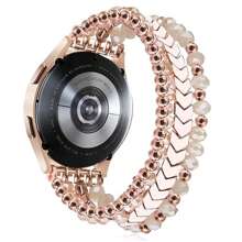 串珠手链兼容三星 Galaxy Watch7/6/5/4 40/44 毫米表带/Active 2、Watch 4 Classic 42 毫米 46 毫米、Watch 5 Pro 45 毫米女款表带、20 毫米手工时尚弹性水晶串珠手链 - 玫瑰金 - 查看 6