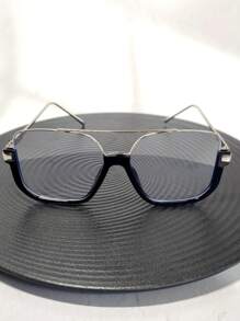 1pc Retro Design Selfie Dual-Beam Shaped Metal Thick Oversize Eyeglasses, Multi-Color, Metal Hinge, Classic Vintage 3D Style, Fashionable Non-Prescription Glasses