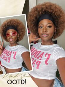 Peluca diadema con estilo afro corto, rizado y rizado para mujeres, peluca afro natural negra sin pegamento con diadema incorporada, peluca rizada con diadema sintética para mujeres, peluca afro con pañuelo - Marrón - Ver 7