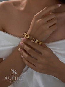 XUPING JEWELRY 1 chiếc vòng tay 3 lá bằng thép không gỉ mạ vàng 24K thời trang sang trọng, thích hợp cho phụ nữ, tiệc tùng và làm quà tặng - Xem 5