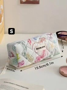 1Pc/Set Colorful Marine Life Pattern Quilting Cosmetic Bag, Vibrant Marine Life Print Cosmetic Pouch, Macaron Color Versatile Makeup Bag Set, Large Capacity Kawaii Toiletries Bag Set With Handle Makeup Travel Toiletry Organizer Essentials Gifts Storage Zipper Accessories Nail