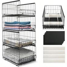Lot de 3/4 Organisateur Armoire Vetement Placard Rangement Boite Pliable Empilable Métal pour Chambre Penderie Vetement