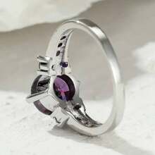 Elegant Luxury 925 Sterling Silver Purple Synthetic Zirconia Ring, Bridal Engagement Wedding Anniversary Gift, Birthstone Ring For Women - Purple - View 7