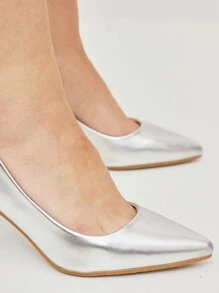 Women's Minimalist Fashion Casual High Heels, For Daily Wear - Silver - View 2