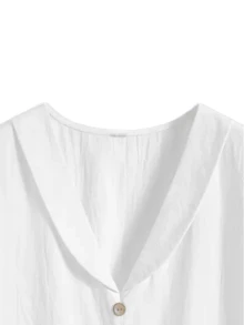 Women's Casual V-Neck Button Front Loose Shirt - White - View 4