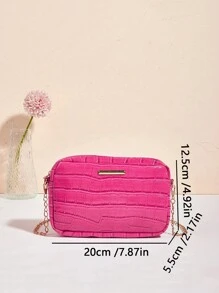 1pc Girls' Crocodile Pattern Cute Minimalist Chain Crossbody Square Bag, Suitable For Daily Use, Best Gift Choice - M813B - View 5