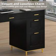 Computer Desk With Drawers, 58 Inch White Desk With Storage, Wood Computer Desk With 6 Drawers, Executive Desk With File Cabinet, White/Black - 黑色 - 查看 2