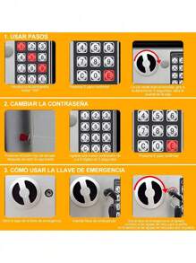 Pequeña caja fuerte de seguridad electrónica con código digital y llave, incluye 2 llaves, soporte de pared y batería, apta para hogar, oficina, hotel - Negro - Ver 4