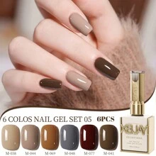 XEIJAYI XEIJAYI 6Pcs 15ML Jelly Ice Transparent Nude Green Blue Green And Colorful And Pure Gel Nail Polish Set Peelable UV LED Gel Polish, Glossy Finish, For Nail Salon And DIY For Beginners