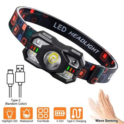 KENSUN 1pc Motion Sensor Head Lamp Rechargeable Headlight Portable Induction LED Headlamp Waterproof Head Flashlight For Camping Fishing, Camping Accessories