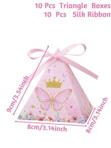 10 PEÇAS Caixas de Lembrancinhas de Festa de Borboleta Rosa, Caixas de Presente de Papel Triângulo Mini Borboleta e Floral, Caixas de Doces e Presentes com Tema de Festa, Decoração para Festa de Aniversário de Casamento e Princesa