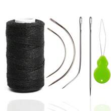 Filo e ago per extension dei capelli, 1 rotolo di filo da cucito per trecce, con 4 pezzi di aghi a forma di C, J, I curvi per tappezzeria e 1 infilacappio per cucire a mano, per extension dei capelli, realizzazione di parrucche e altro fai da te